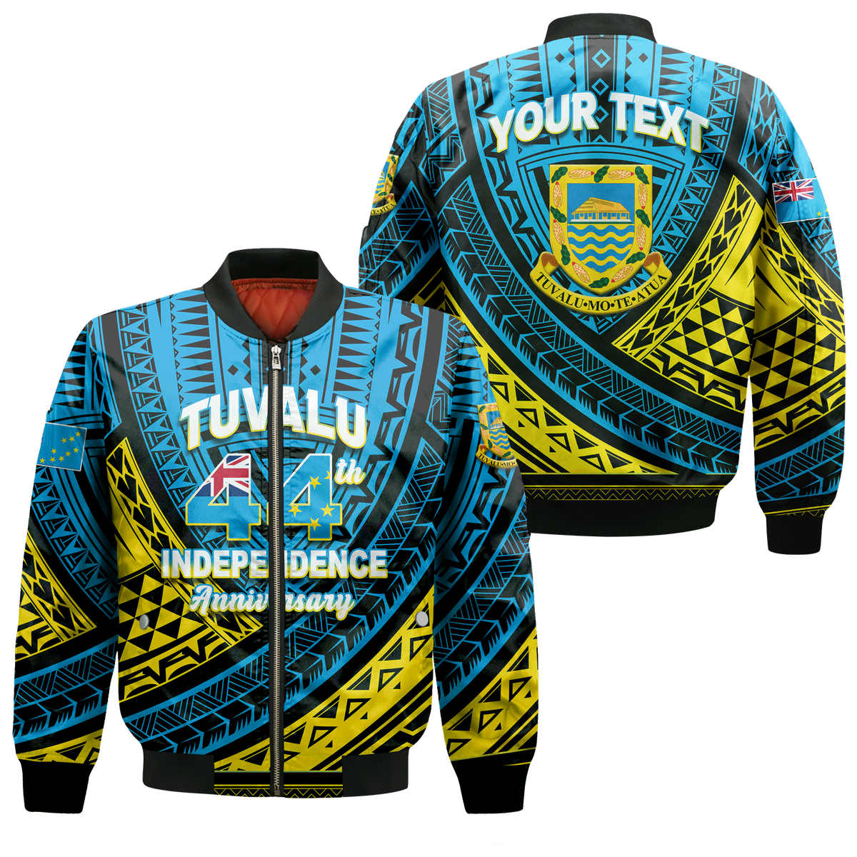 (Custom Personalised) Tuvalu Bomber Jacket 44th Independence Anniversary - Tribal Pattern - LT12 Bomber Jacket Blue - Polynesian Pride