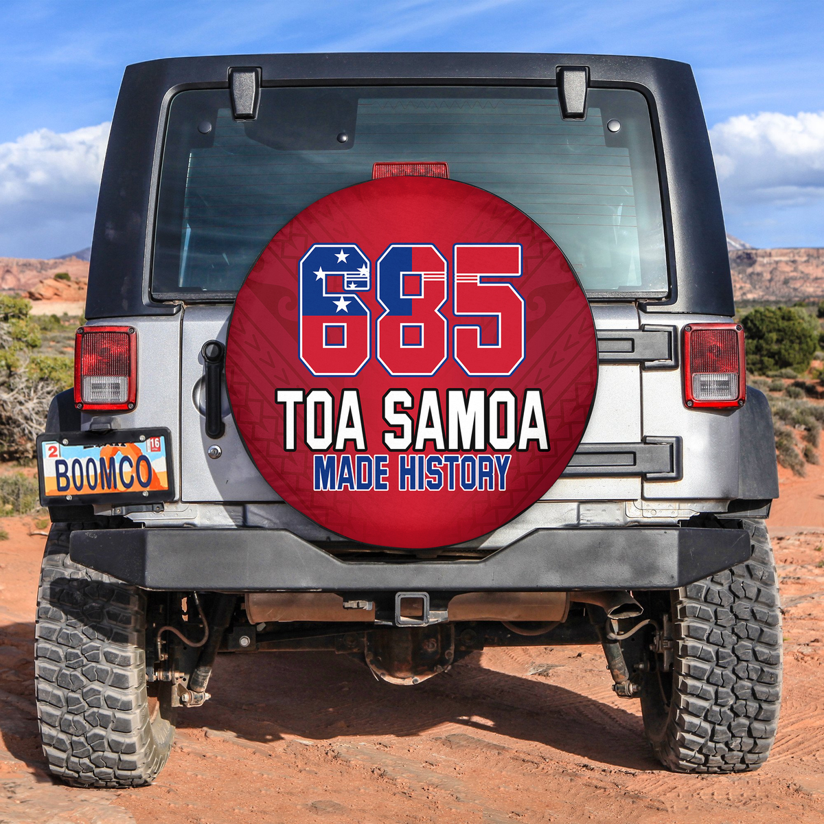 Toa Samoa Rugby Spare Tire Cover Proud 685 Made History Red LT13 No hole - Polynesian Pride