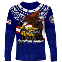 Custom American Samoa Independence Anniversary Pride Long Sleeve Shirt - LT12 Unisex Blue - Polynesian Pride