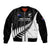 Personalised New Zealand Silver Fern Rugby Sleeve Zip Bomber Jacket All Black 2023 Go Champions Maori Pattern LT14