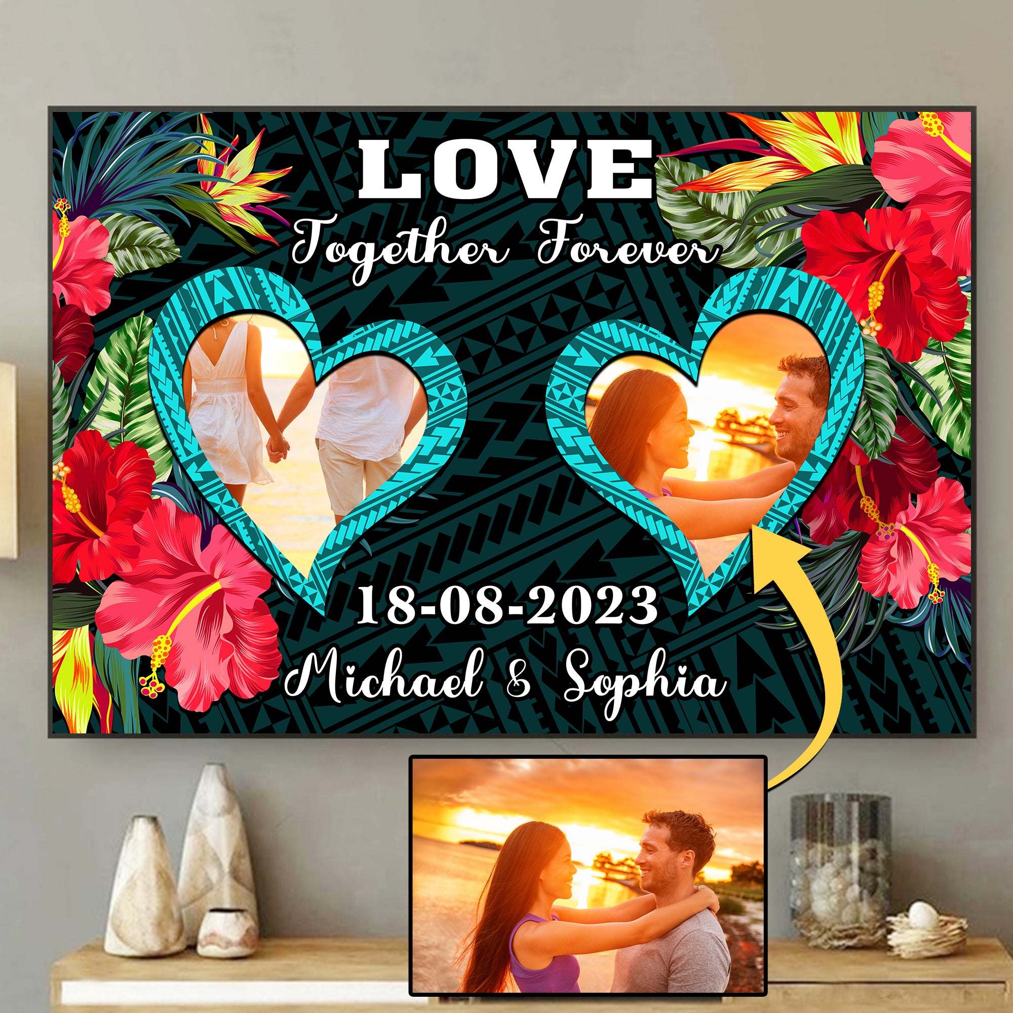 Custom Photo Polynesian Couples Canvas Together Forever Tropical Flowers CTM14 - Polynesian Pride