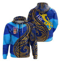 Fiji Zip up Hoodie Flags Color With Gold Polynesian Pattern LT20 Unisex Blue - Polynesian Pride