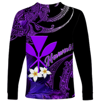 (Custom Personalised) Hawaii Turtle With Plumeria Leaf Purple Long Sleeve Shirt - LT12 - Polynesian Pride
