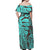 Teal Polynesian Tropical Leaf Family Matching Off Shoulder Maxi Dress and Hawaiian Shirt LT14 - Polynesian Pride