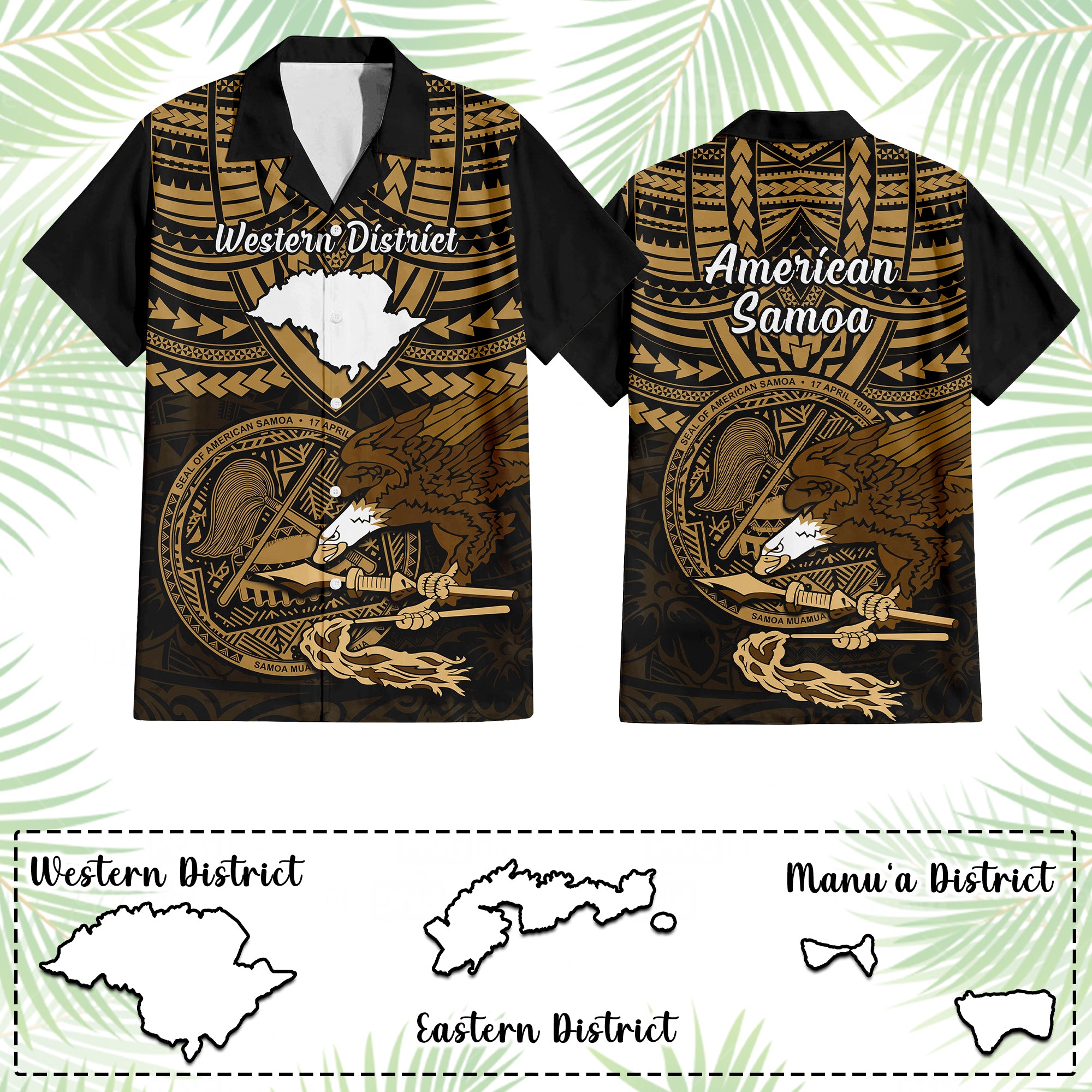 Custom American Samoa Hawaiian Shirt Coat Of Arms With Districts Map Polynesian Pattern CTM14 Unisex - Polynesian Pride