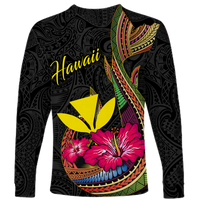 Hawaii Polynesian Fish Hook Hibiscus Long Sleeve Shirt - LT12 - Polynesian Pride