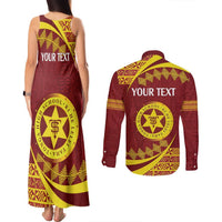 Personalised Tonga High School Couples Matching Tank Maxi Dress and Long Sleeve Button Shirt Happy 77 Years Anniversary LT14 - Polynesian Pride