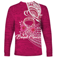 Breast Cancer Pink Ribbon Butterfly Polynesian Pink Version Long Sleeve Shirt - LT12 - Polynesian Pride
