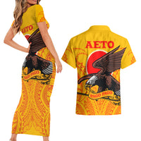 American Samoa Couples Matching Short Sleeve Bodycon Dress and Hawaiian Shirt Aeto Pago Pago Eagle LT03