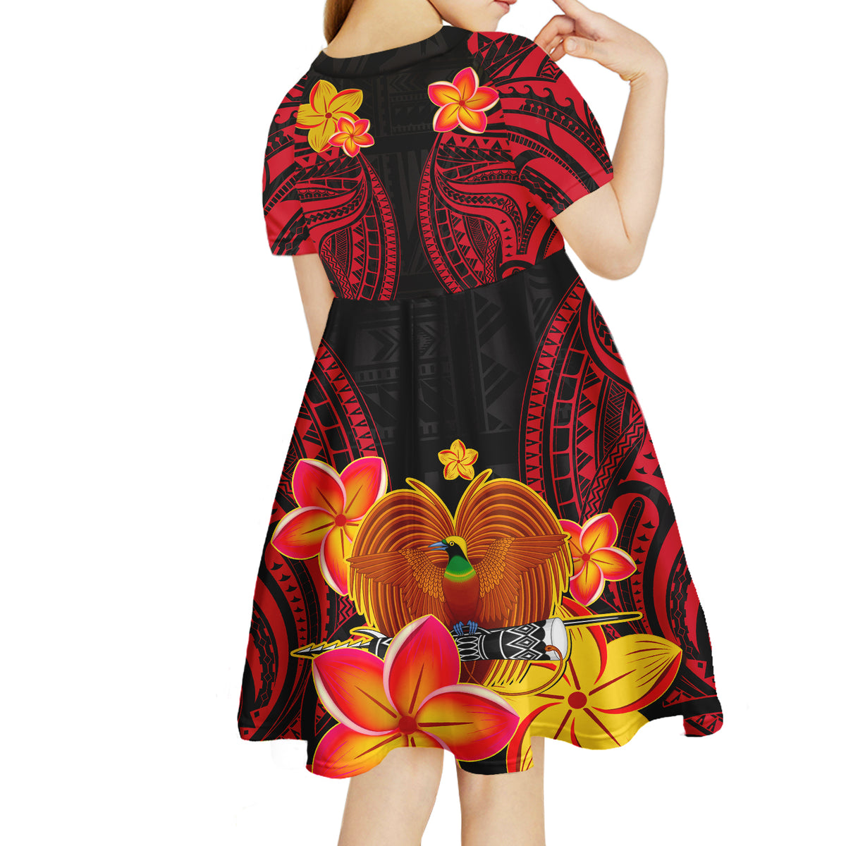 Papua New Guinea Short Sleeve Dress KID PNG Bird Of Paradise Polynesian Pattern LT14