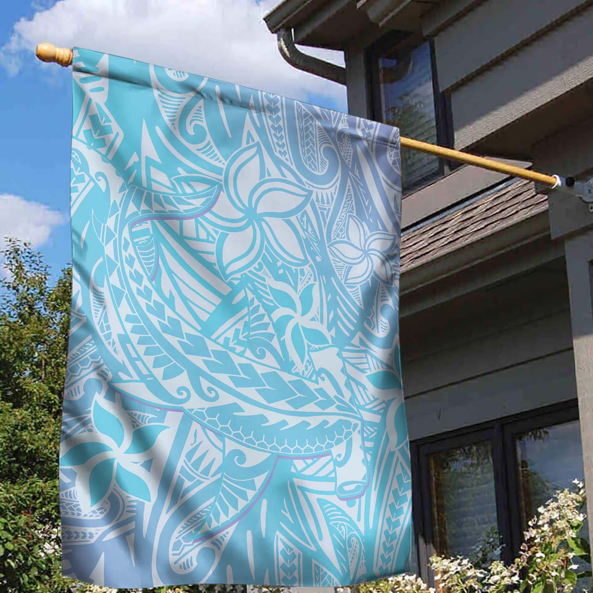 Baby Blue Gradient Polynesia Garden Flag Hawaiian Tribal Hammerhead Shark Tattoo LT14 - Polynesian Pride