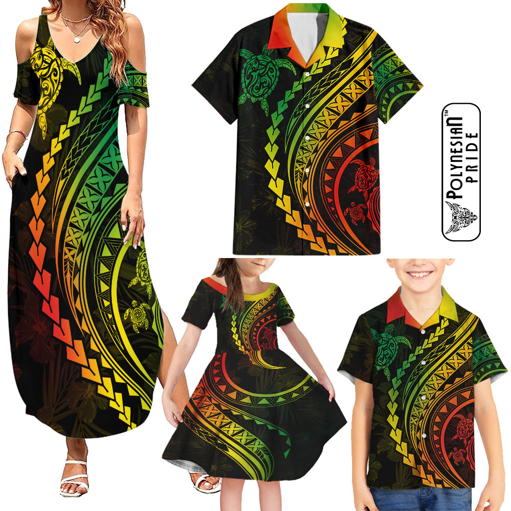 Hawaii Family Matching Outfits Polynesian Pride Summer Maxi Dress And Shirt Family Set Clothes Turtle Hibiscus Luxury Style - Reggae Ver2 LT7 Reggae - Polynesian Pride