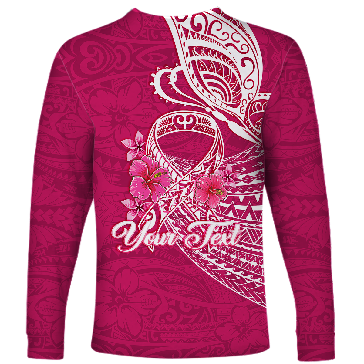 (Custom Personalised) Breast Cancer Pink Ribbon Butterfly Polynesian Pink Version Long Sleeve Shirt - LT12 - Polynesian Pride