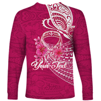 (Custom Personalised) Breast Cancer Pink Ribbon Butterfly Polynesian Pink Version Long Sleeve Shirt - LT12 - Polynesian Pride
