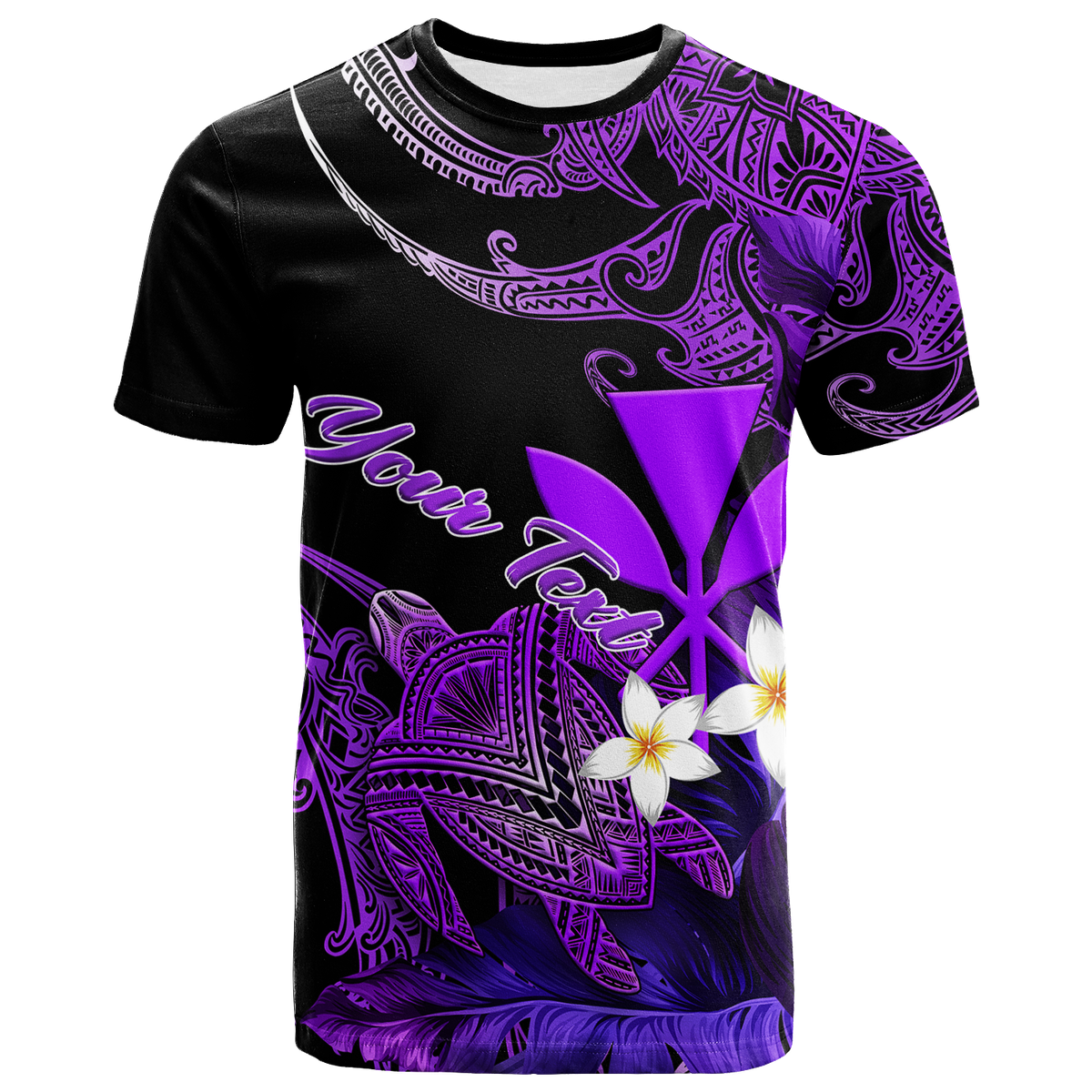 Custom Hawaii Turtle With Plumeria Leaf Purple T Shirt LT12 Unisex Black - Polynesian Pride