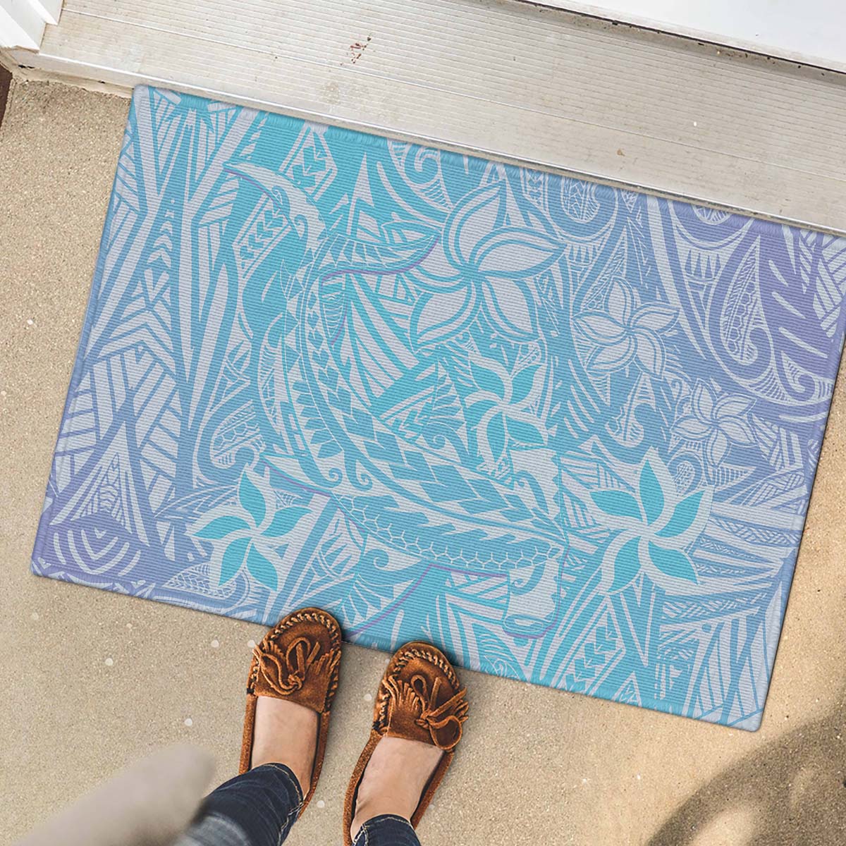 Baby Blue Gradient Polynesia Rubber Doormat Hawaiian Tribal Hammerhead Shark Tattoo LT14 Baby Blue - Polynesian Pride
