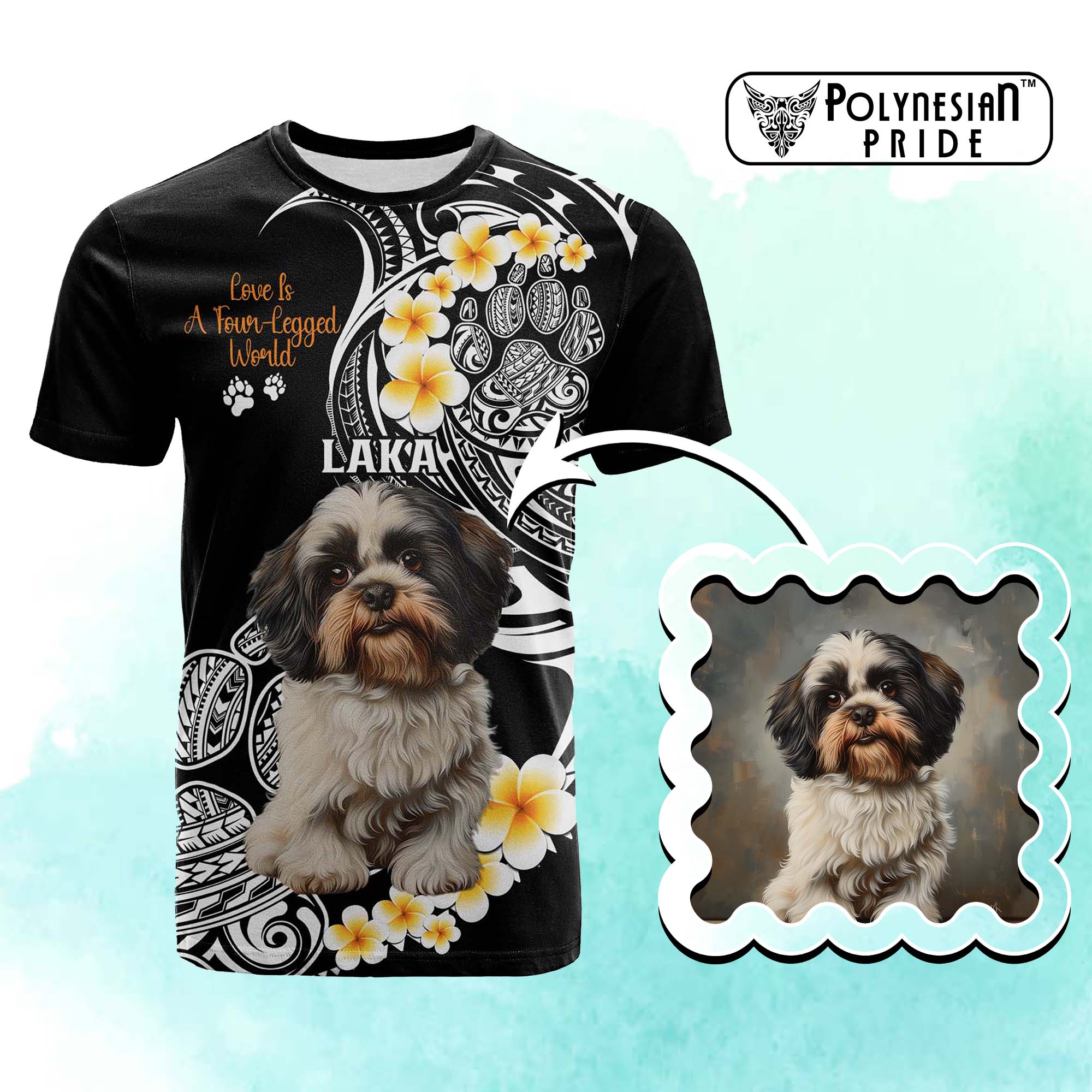 Custom Photo Happy International Dog Day T Shirt Tropical Flowers With Polynesian Pattern CTM14