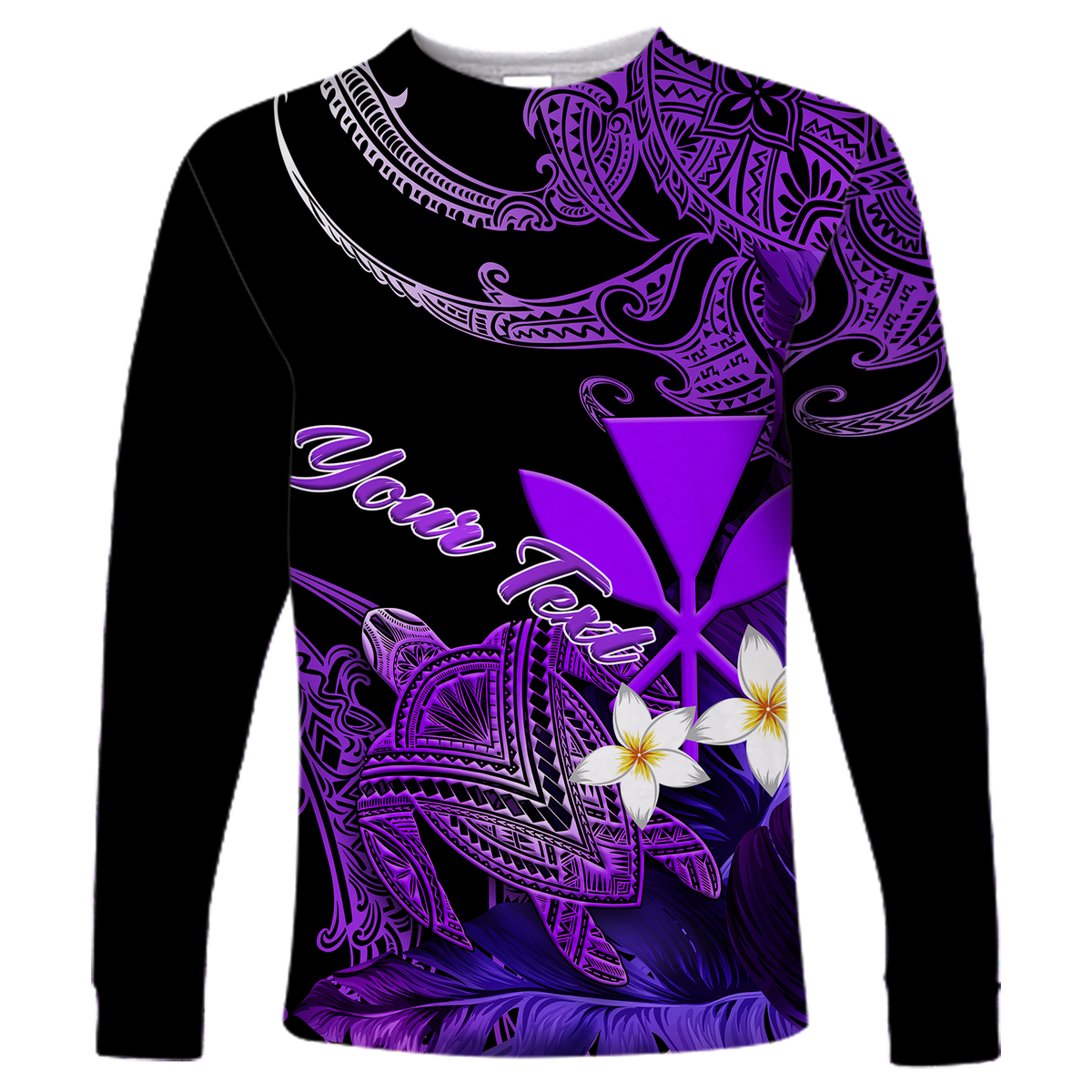 (Custom Personalised) Hawaii Turtle With Plumeria Leaf Purple Long Sleeve Shirt - LT12 Unisex Black - Polynesian Pride