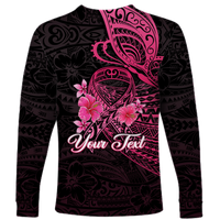 (Custom Personalised) Breast Cancer Pink Ribbon Butterfly Polynesian Black Version Long Sleeve Shirt - LT12 - Polynesian Pride