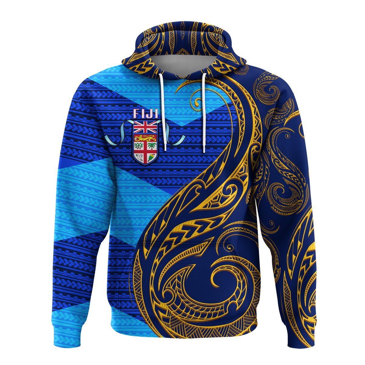 Fiji Hoodie Flags Color With Gold Polynesian Pattern LT20 - Polynesian Pride