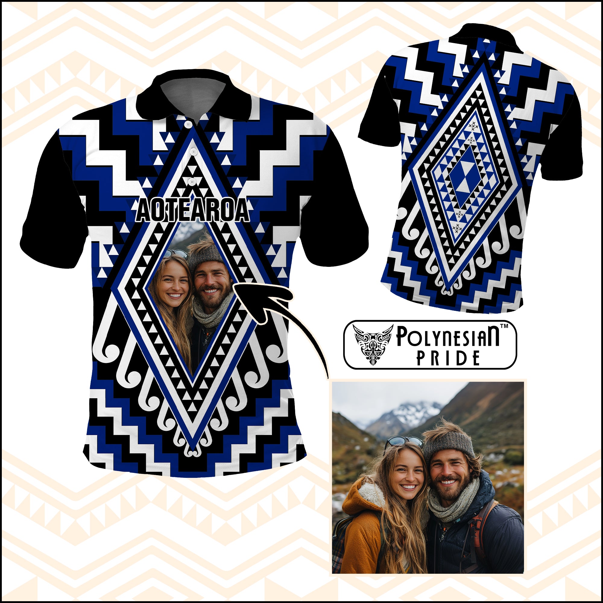 Custom Photo New Zealand Maori Patikitiki Taniko Motifs Polo Shirt CTM14