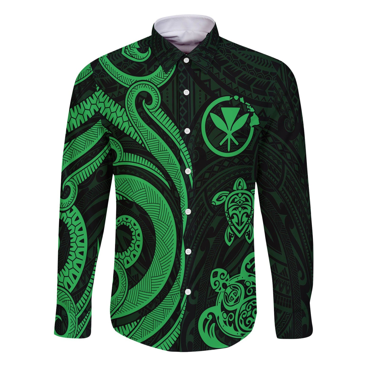 Hawaii Long Sleeve Button Shirt Green - Tentacle Turtle