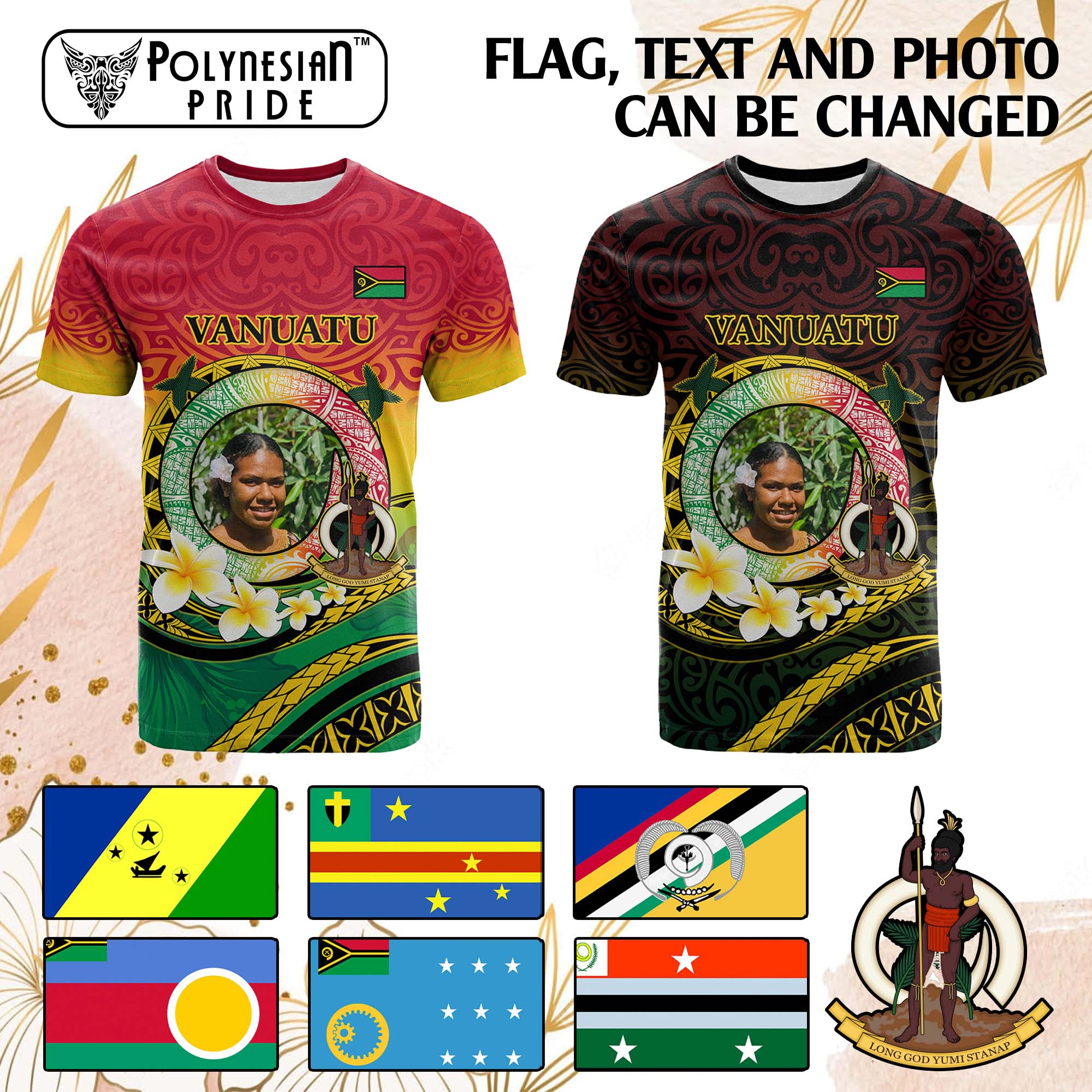 Custom Photo Vanuatu Provinces T Shirt Coat Of Arms Mix Flag CTM14