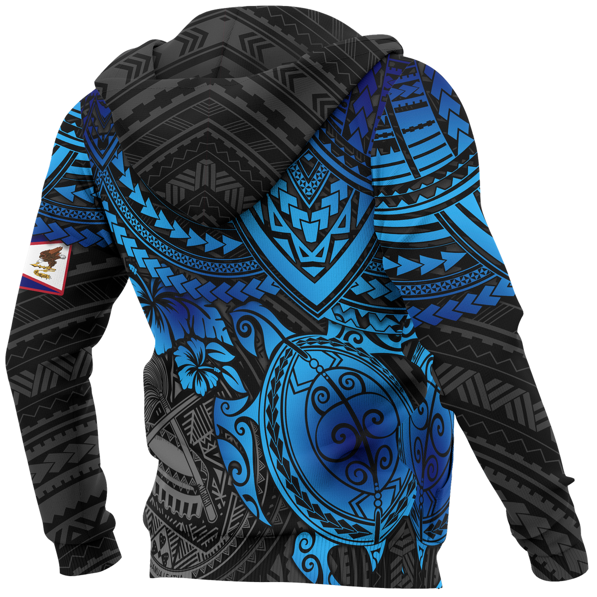 American Samoa Polynesian Hoodie Blue Turtle - Polynesian Pride