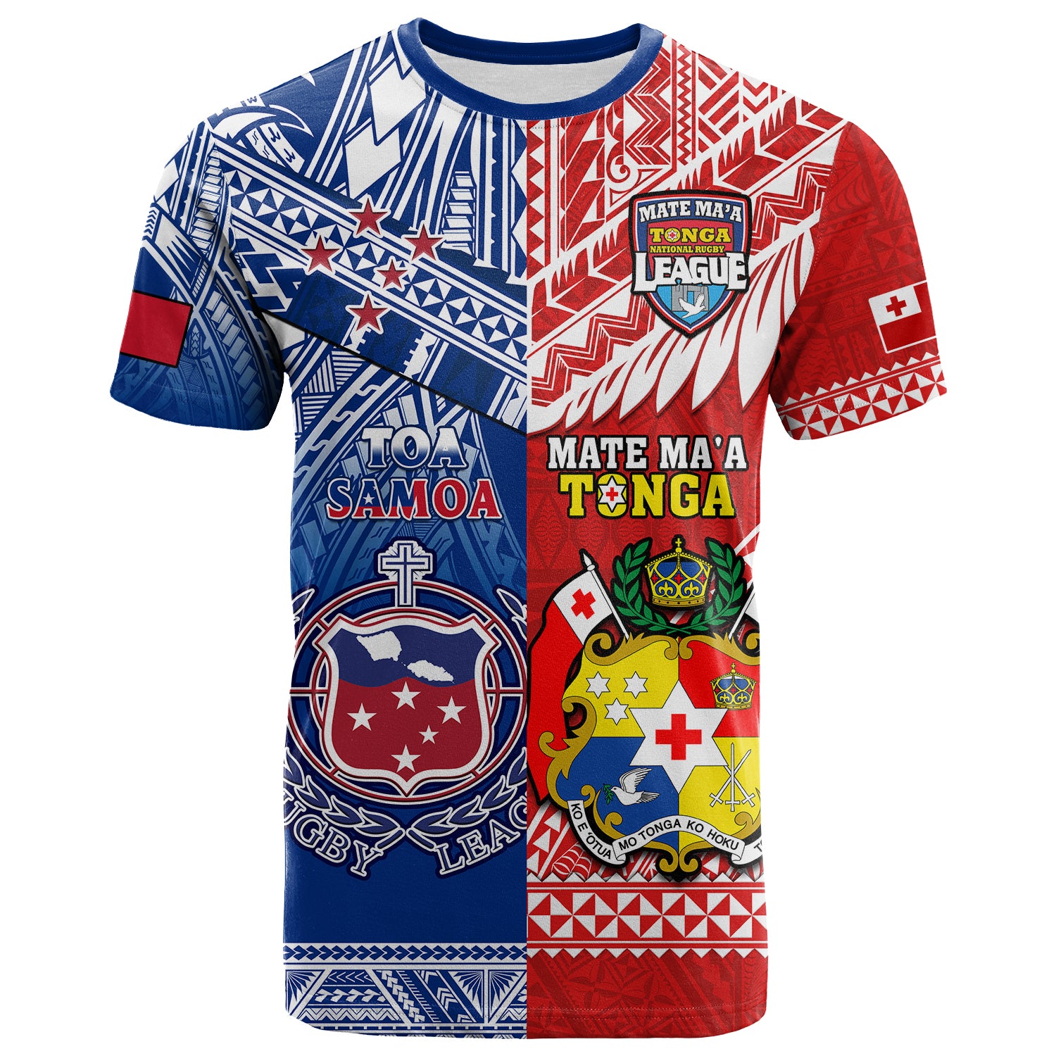 Custom Mate Maa Tonga and Toa Samoa Rugby T Shirt Polynesian Pattern LT14 Blue - Polynesian Pride