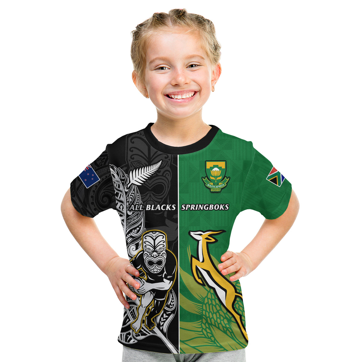 Custom New Zealand and South Africa Rugby T Shirt All Black Maori Mix Springboks LT14 - Polynesian Pride