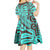 Teal Polynesian Tropical Leaf Family Matching Off Shoulder Maxi Dress and Hawaiian Shirt LT14 - Polynesian Pride