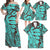 Teal Polynesian Tropical Leaf Family Matching Off Shoulder Maxi Dress and Hawaiian Shirt LT14 - Polynesian Pride