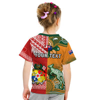 (Custom Personalised) Mate Maa Tonga And Wallabies Rugby T Shirt KID Polynesian Mix Aboriginal LT14 - Polynesian Pride