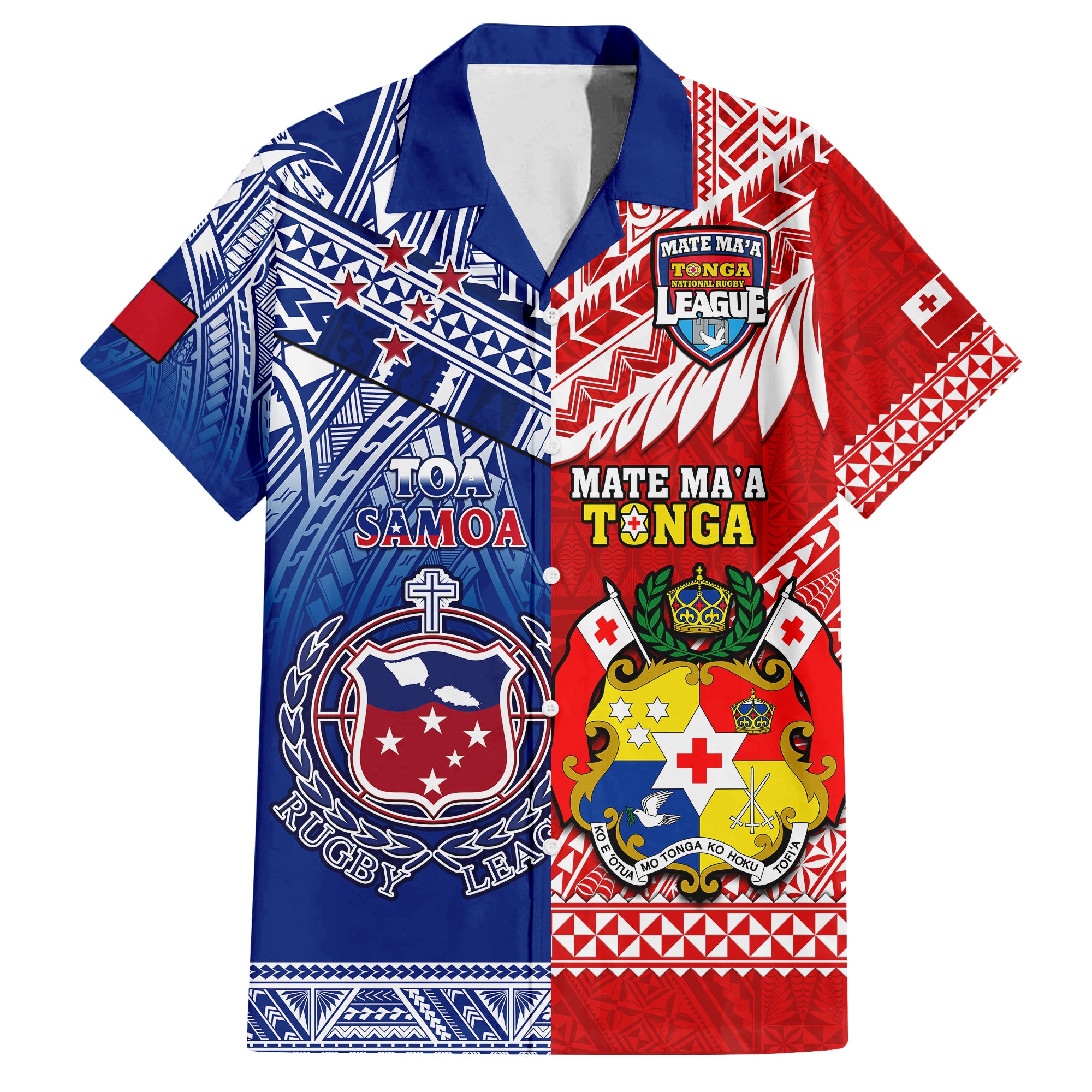 (Custom Personalised) Mate Maa Tonga And Toa Samoa Rugby Hawaiian Shirt Polynesian Pattern LT14 Blue - Polynesian Pride