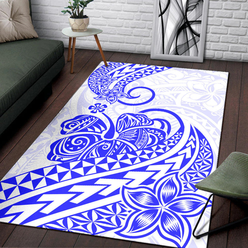 Polynesian Tribal Tattoo Retro Area Rug Blue Screen Color LT9 Blue - Polynesian Pride