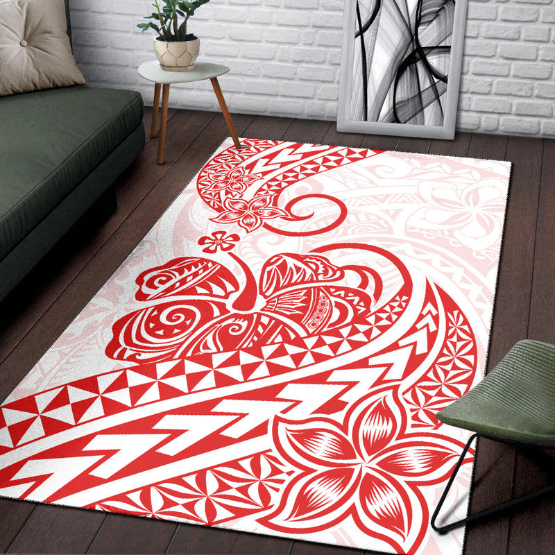 Polynesian Tribal Tattoo Retro Area Rug Red Screen Color LT9 Red - Polynesian Pride