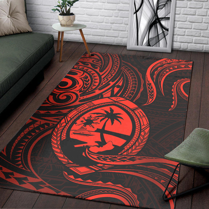 Polynesian Pride Guam With Polynesian Tribal Tattoo and Coat of Arms Area Rug Red Version LT9 Red - Polynesian Pride