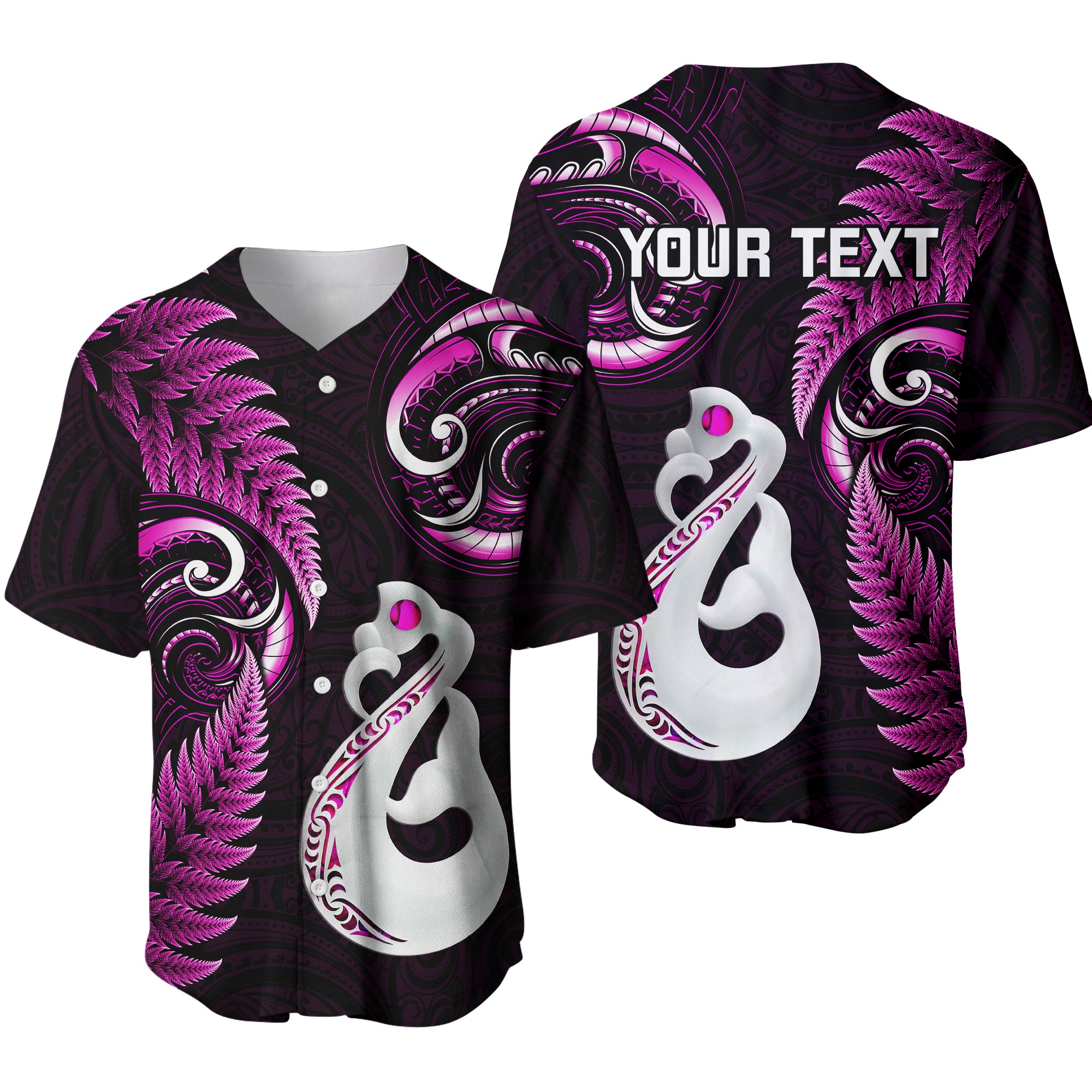 Personalised New Zealand Baseball Jersey Aotearoa Silver Fern With Manaia Maori Unique Pink LT14 Pink - Polynesian Pride