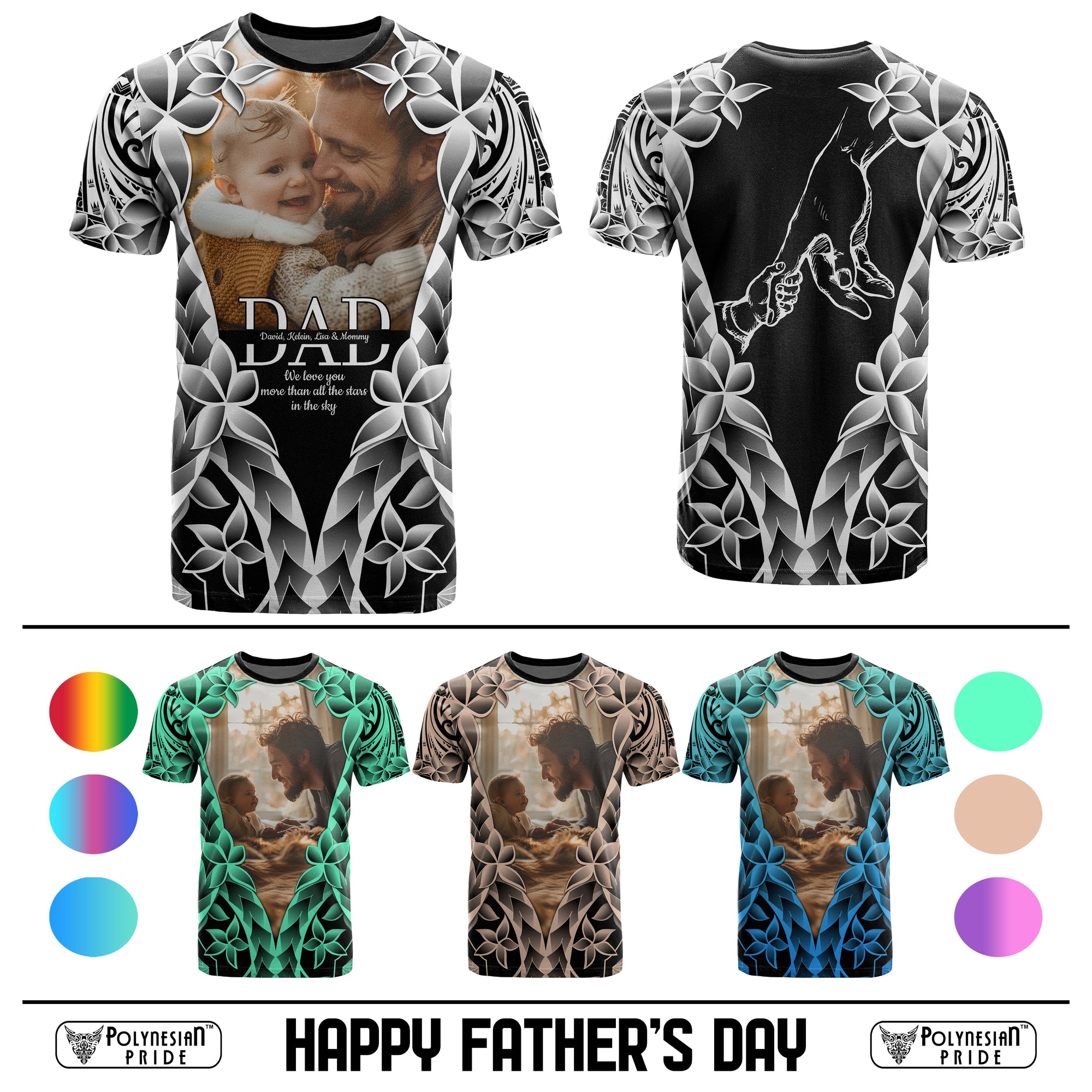 Custom Upload Photo Happy Father's Day - Best Dad Ever T Shirt Polynesian Plumeria Tribal Art CTM09