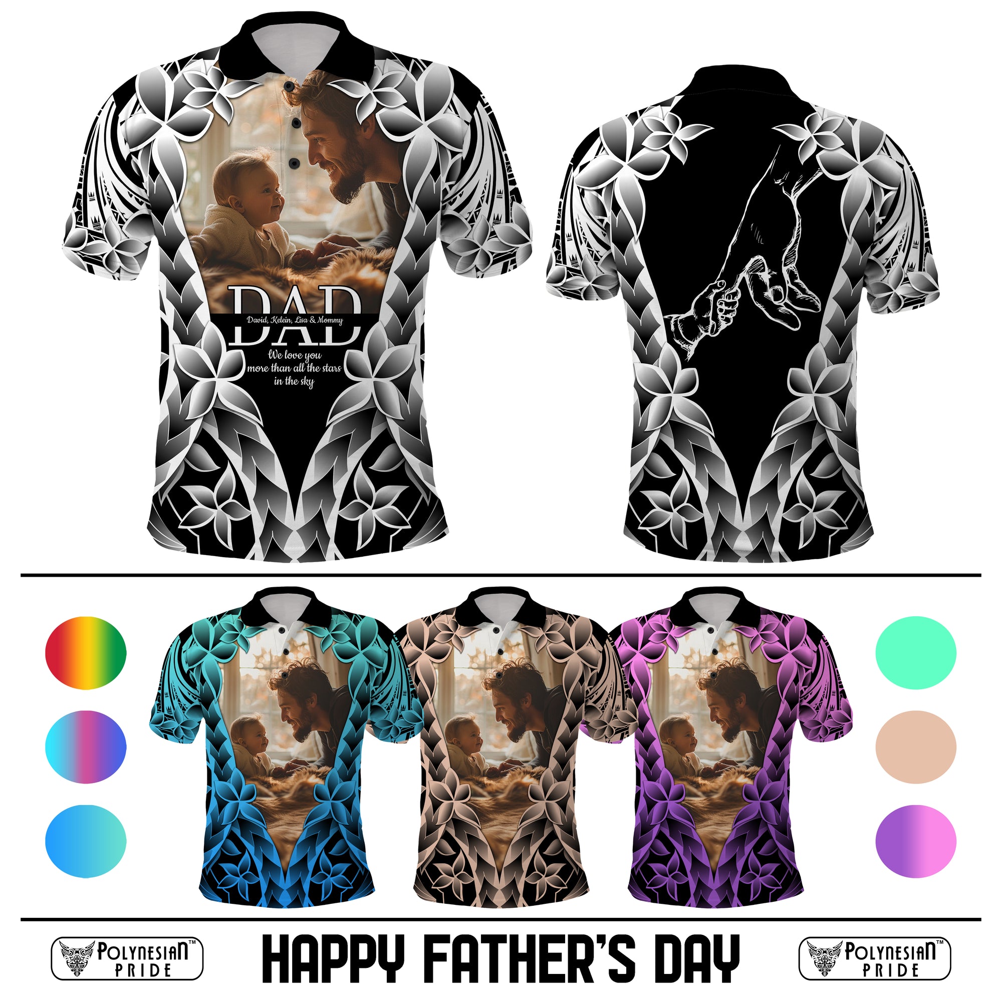 Custom Upload Photo Happy Father's Day - Best Dad Ever Polo Shirt Polynesian Plumeria Tribal Art CTM09