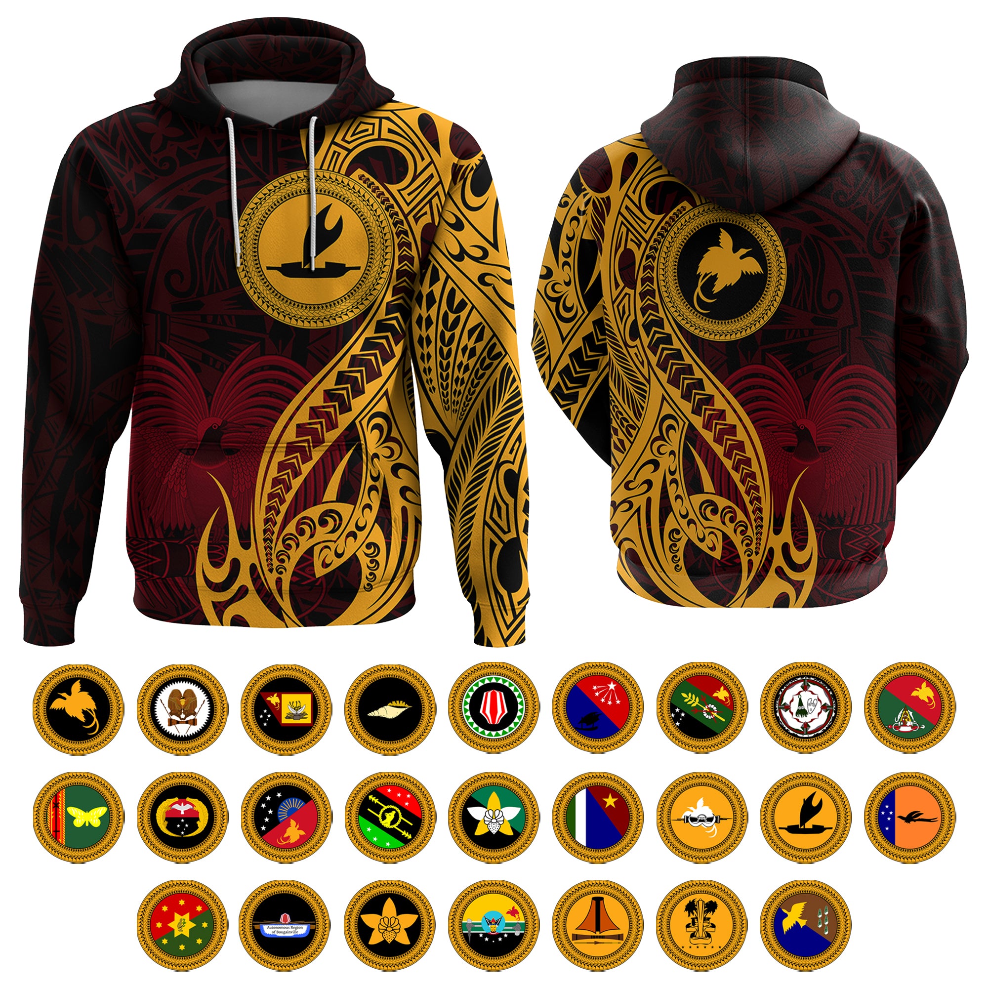 Custom Provinces of Papua New Guinea Hoodie Bird of Paradise Polynesian Tribal CTM09 - Polynesian Pride