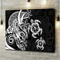 Polynesian Tribal Plumeria and Sea Turtle Tattoo Canvas Wall Art Black LT9 - Polynesian Pride