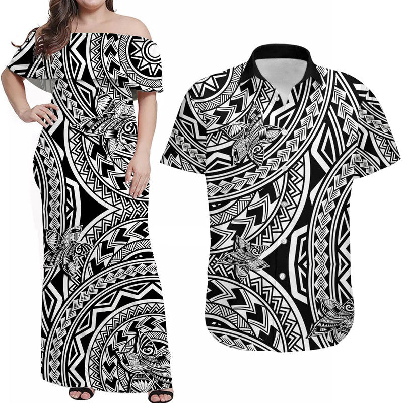 Polynesian Matching Dress and Hawaiian Shirt Tattoo Plumeria Black LT14 Black - Polynesian Pride