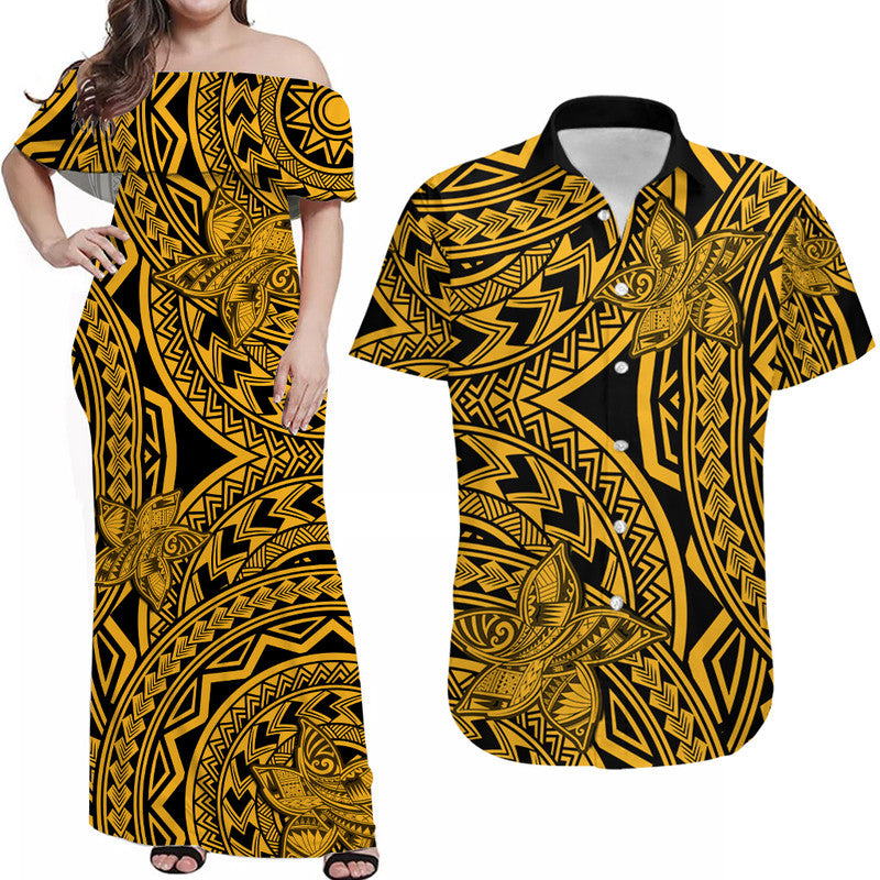 Polynesian Matching Dress and Hawaiian Shirt Tattoo Plumeria Gold LT14 Gold - Polynesian Pride