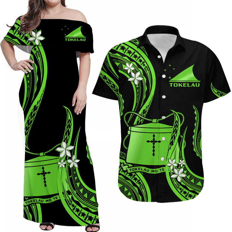 Tokelau Matching Dress and Hawaiian Shirt Tokelauan Tatau with Badge Green LT14 Green - Polynesian Pride