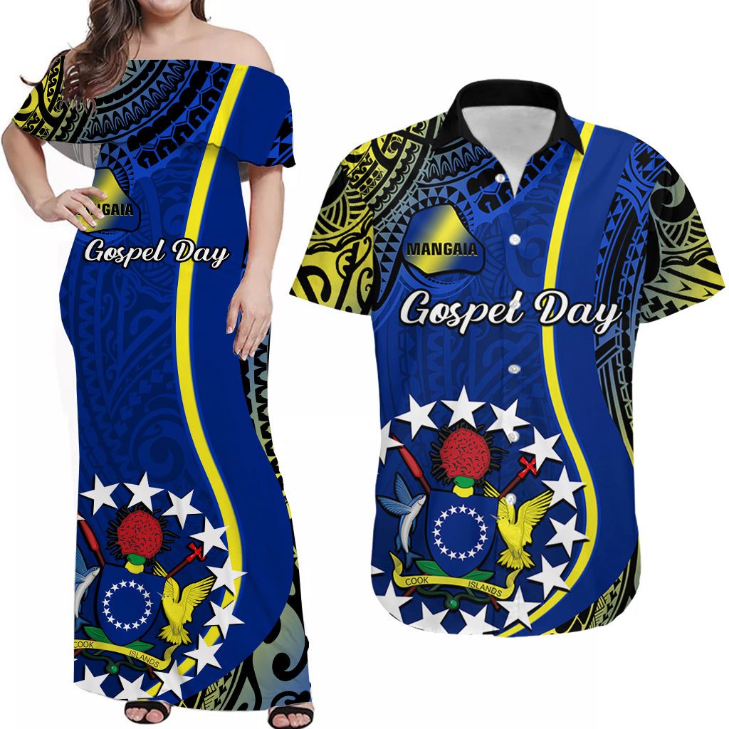 Personalised Cook Islands Matching Hawaiian Shirt and Dress June 15 Mangaia Gospel Day Blue Version LT14 Blue - Polynesian Pride