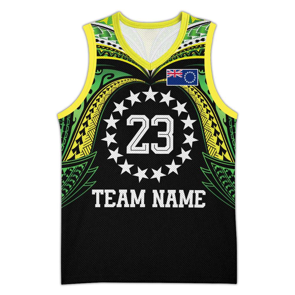 Custom Photo Cook Islands Basketball Jersey Tatau Tribal Motifs Black Color