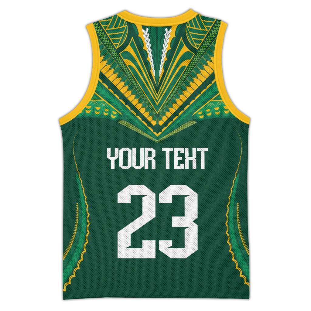 Custom Cook Islands Basketball Jersey Tatau Art Sport Style Green Color CTM03 - Polynesian Pride