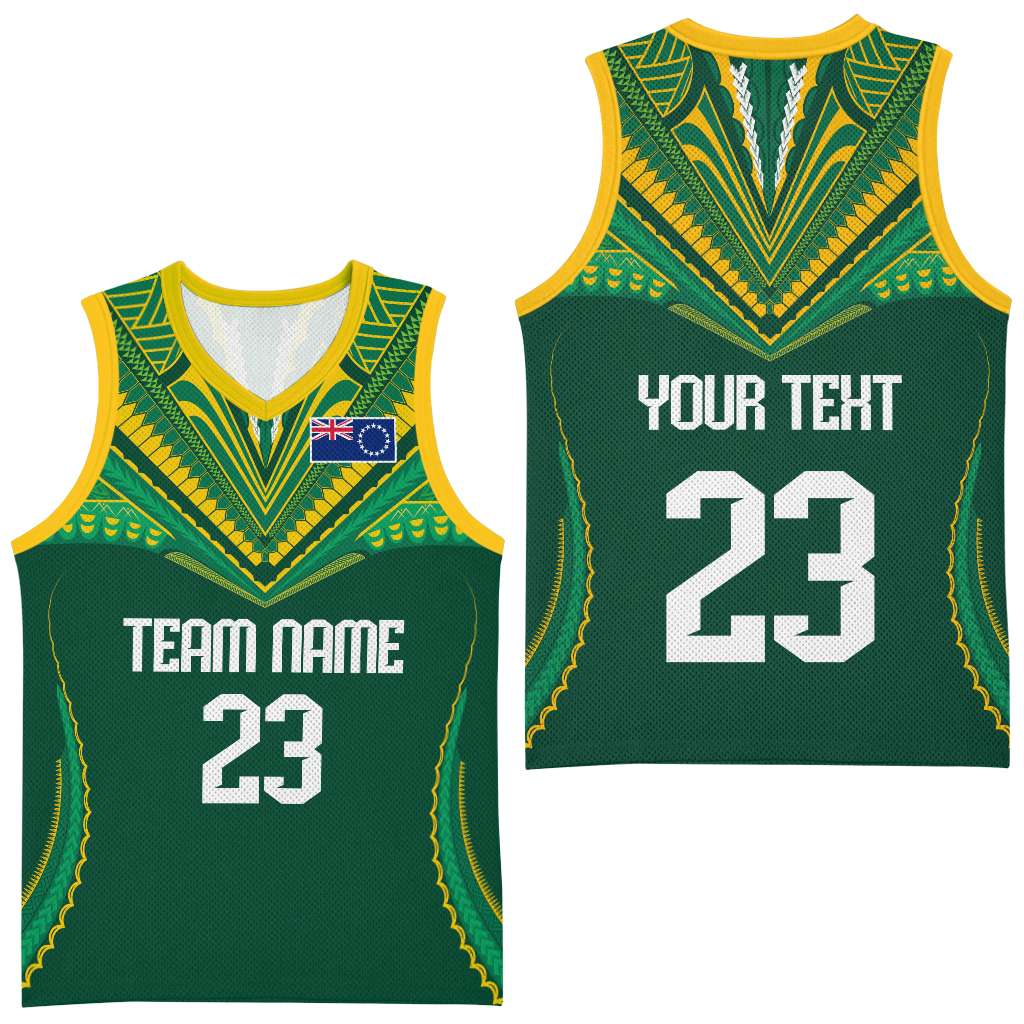 Custom Cook Islands Basketball Jersey Tatau Art Sport Style Green Color CTM03 - Polynesian Pride