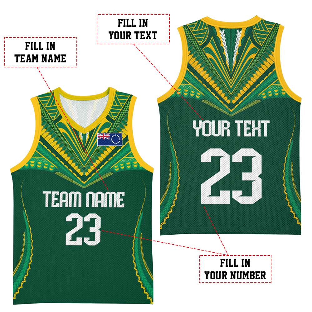Custom Cook Islands Basketball Jersey Tatau Art Sport Style Green Color CTM03 - Polynesian Pride